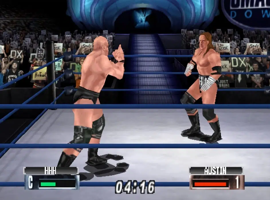 Screenshot de wwf no mercy, desenvolvido pela amsik ace entertainment em parceria com a aki corporation para a thq (imagem: reprodução)