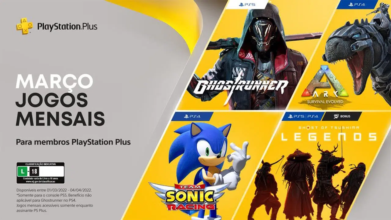 Ps plus de março traz ark survival evolved, team sonic racing e mais