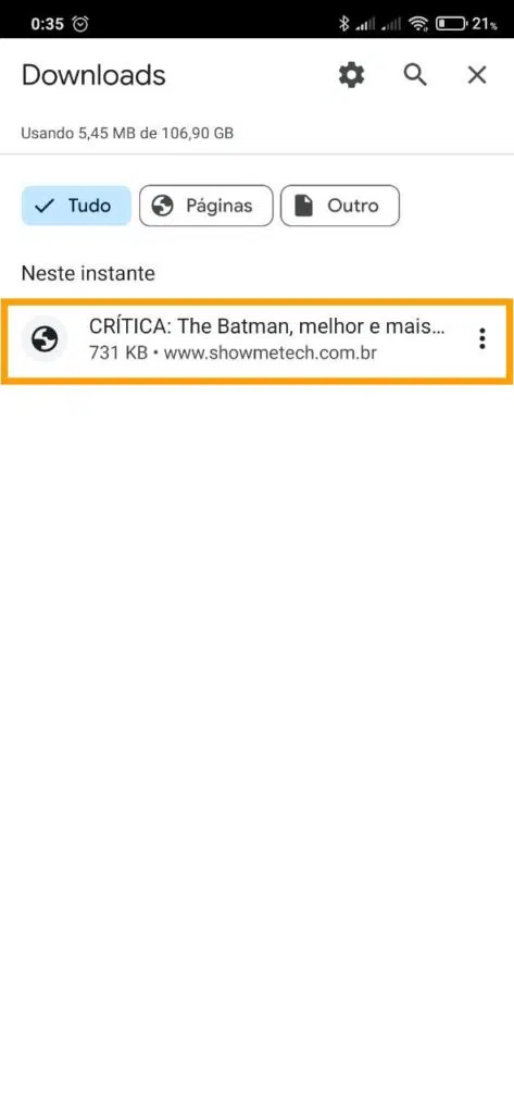 Salvar páginas da web no android