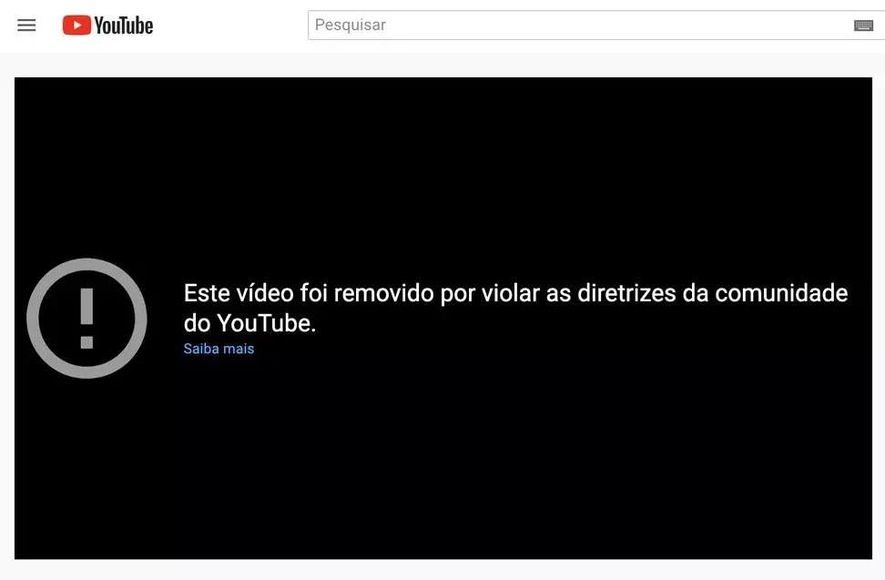 Tela de vídeo removido do youtube