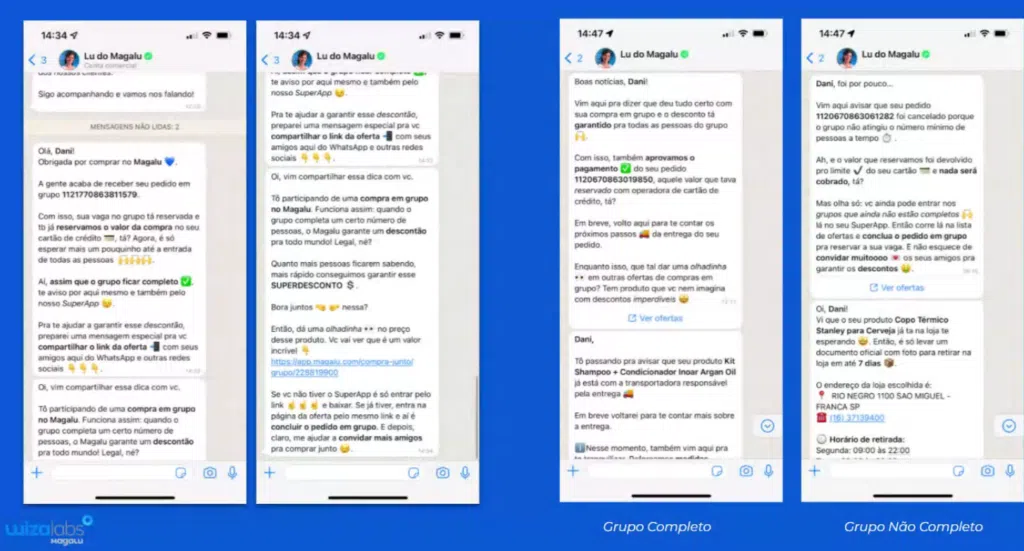 Chatbot do magalu informando passo a passo de rede social de compras