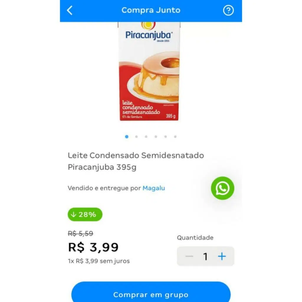 Exemplo de rede social compra junto do magalu