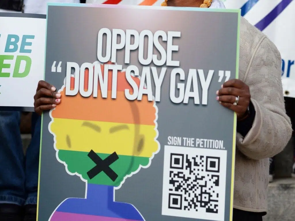 Cartaz de pessoa contra a lei anti-lgbt