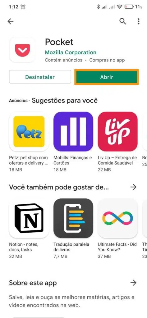 Página offiline no celular via pocket