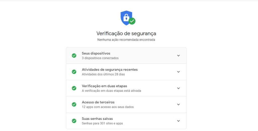 Tela de verificação de segurança do google