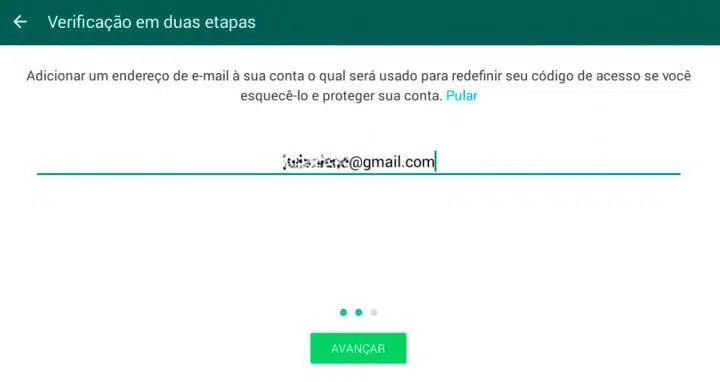 Tela de como aumentar segurança do whatsapp