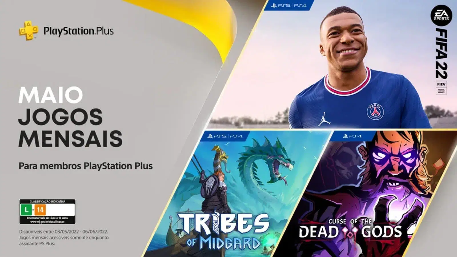 Ps plus de maio com fifa 22, curse of the dead gods e mais!