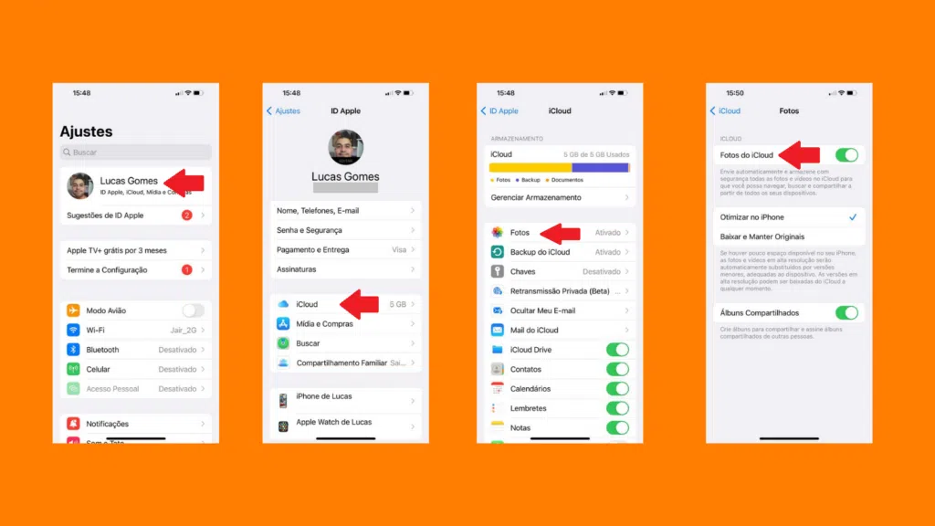 Como fazer backup de fotos pelo fotos do icloud no iphone. Reprodução: lucas gomes, showmetech