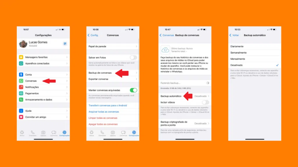 Como fazer backup automático do whatsapp. Reprodução: lucas gomes, showmetech