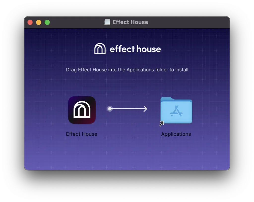 A imagem mostra a tela de instalação do effect house no sistema macos