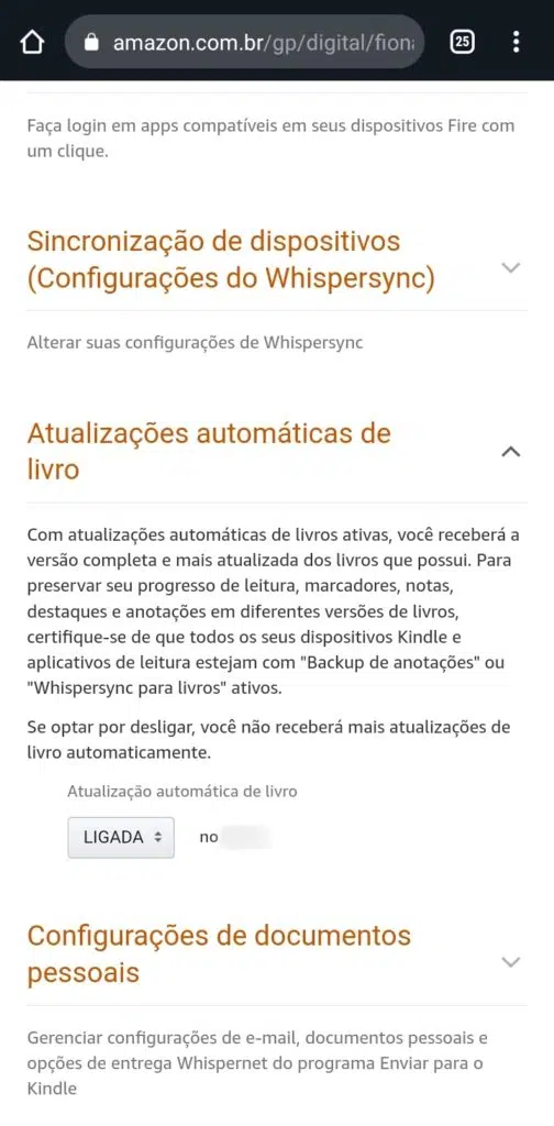 Ative a atualização automática de livros. Imagem: reprodução