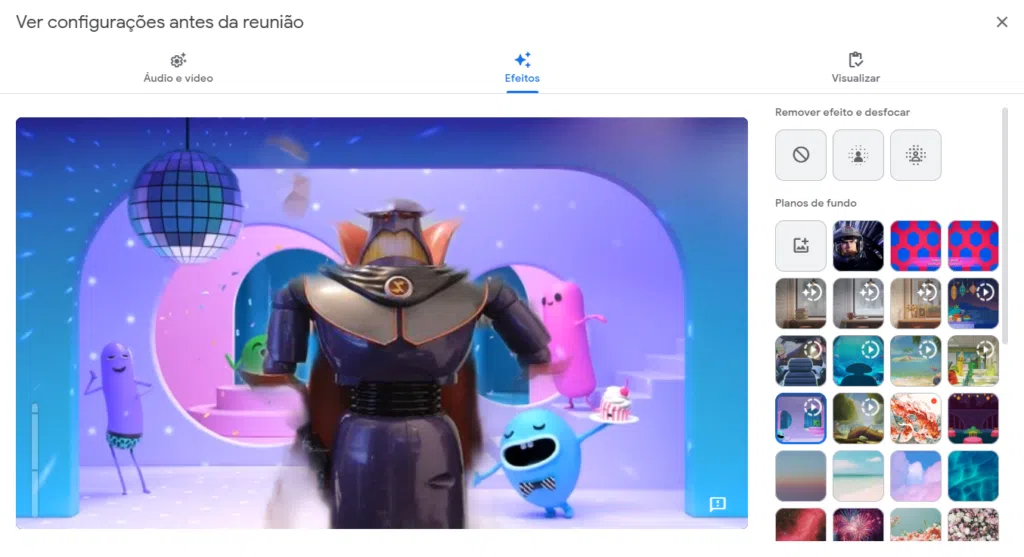 Fundo animado em videochamadas no google meet