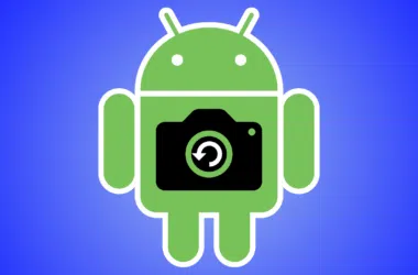 A imagem mostra o símbolo do android com uma câmera e símbolo de restaurar