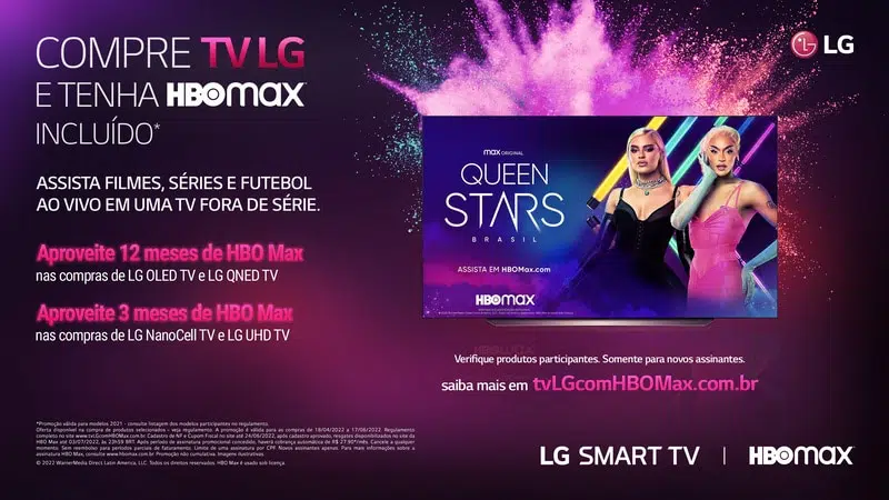 Compre uma smart tv lg e tenha hbo max grátis por até 1 ano. Promoção oferece até um ano de hbo max grátis na compra de modelos que foram fabricados em 2021. Veja detalhes e linhas participantes