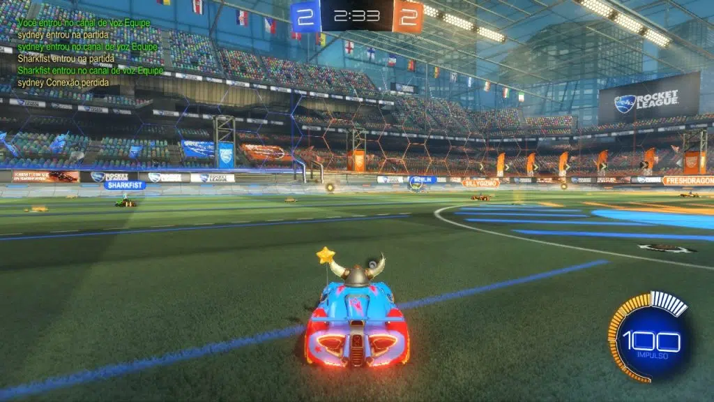 Imagem do carrinho de rocket league durante a partida.