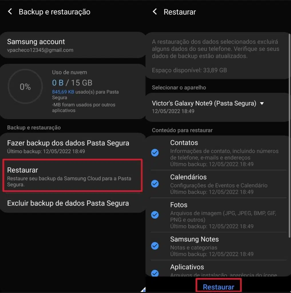 Configuração da secure folder da samsung