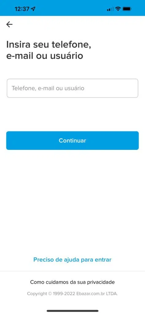 Passo 2: para recuperar conta do mercado pago insira o telefone, e-mail ou usuário que esteja cadastrado. Reprodução: lucas gomes, showmetech