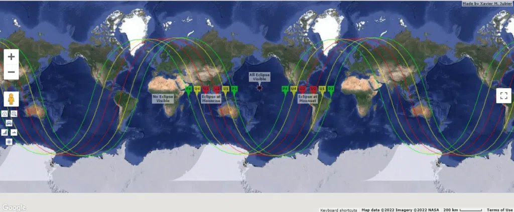 Mapa do eclipse lunar total da lua de novembro