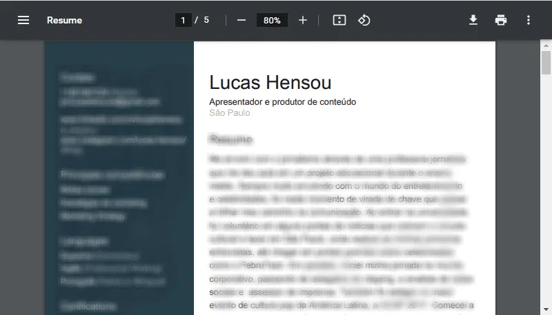 Como baixar o currículo do linkedin em pdf? - captura da tela do currículo baixado em pdf para ilustrar o tutorial