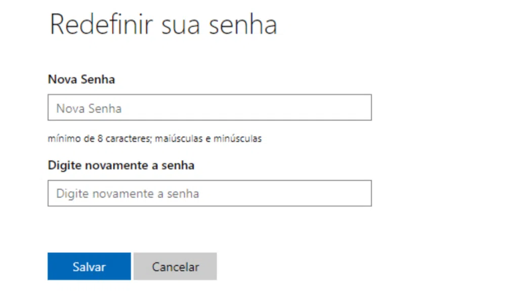 Captura de tela de recuperação de conta do hotmail