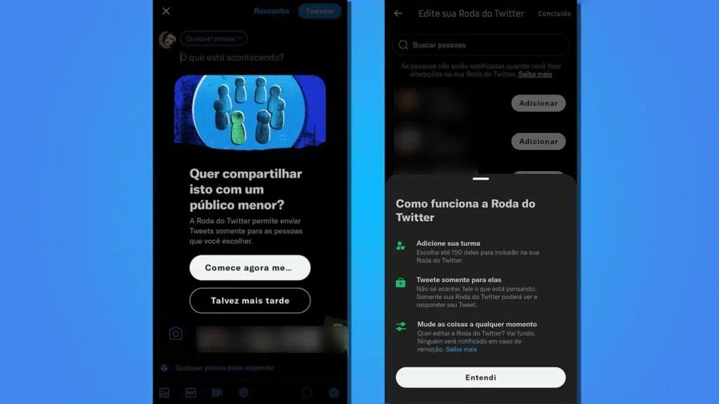 Roda do twitter para postagem de tweets exclusivos