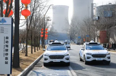 Taxis robôs circulando em pequim, na china