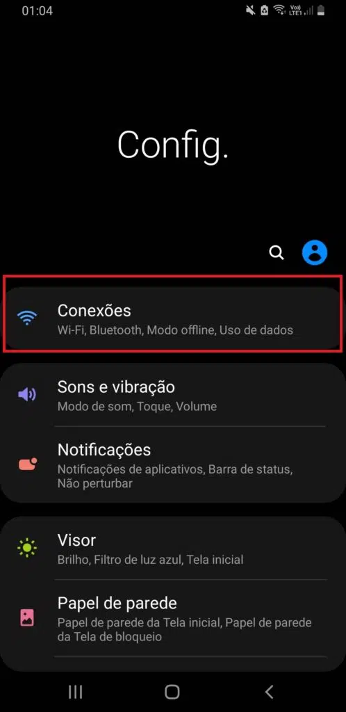 Imagem da tela de configurações do android