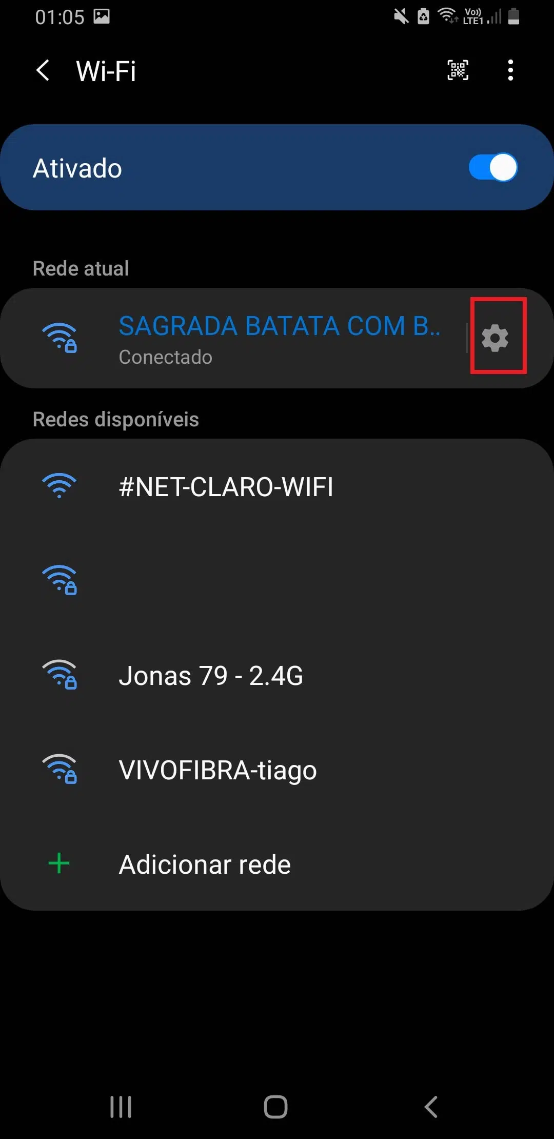 Imagem da tela de redes wi-fi disponíveis.