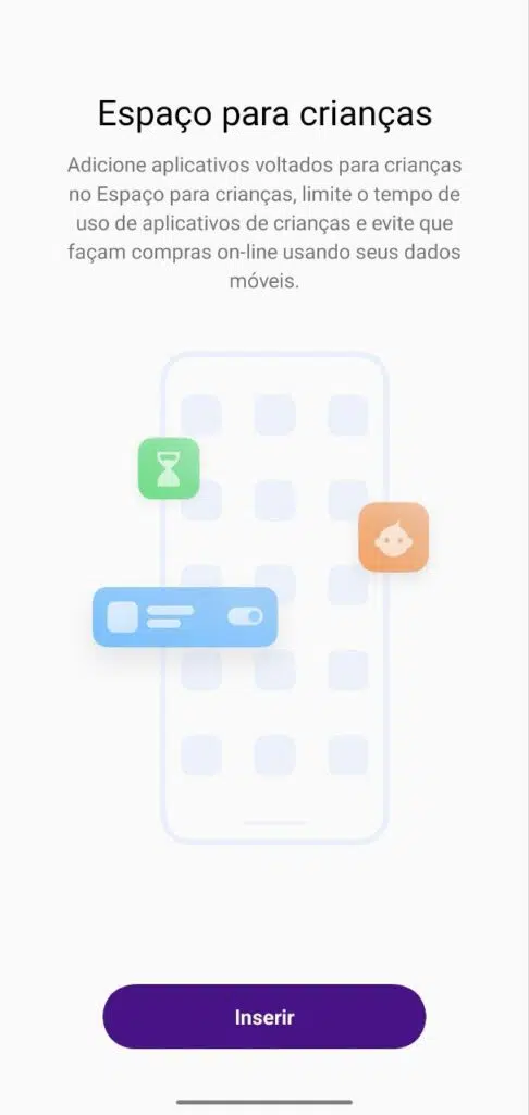 No espaço para crianças, somente os apps que você escolher poderão ser usados