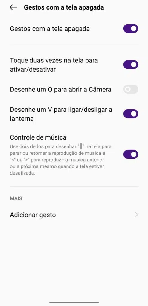 Com os gestos com a tela apagada, você consegue "criar" atalhos para algumas funções do seu realme