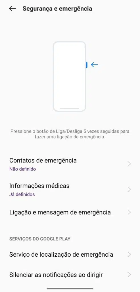 Configuração das ligações de emergência no realme 9 pro+