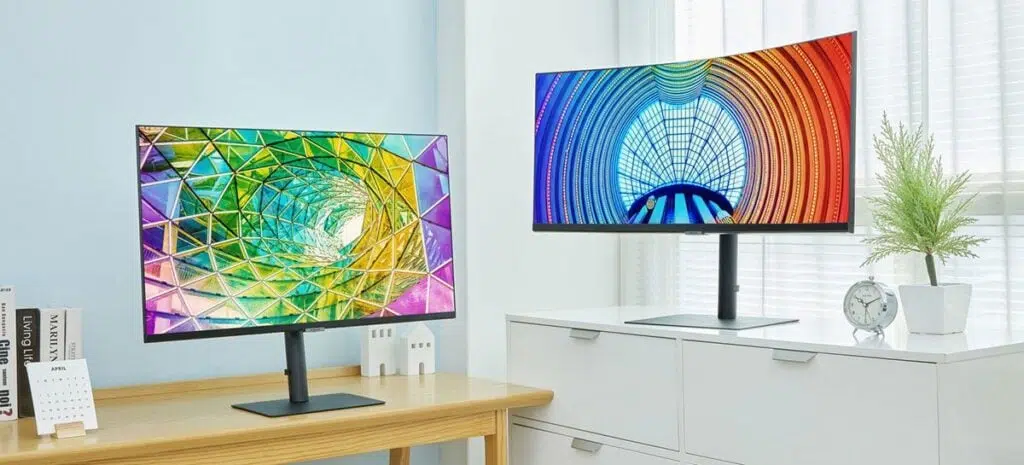 Monitor samsung exibido em uma sala de estar