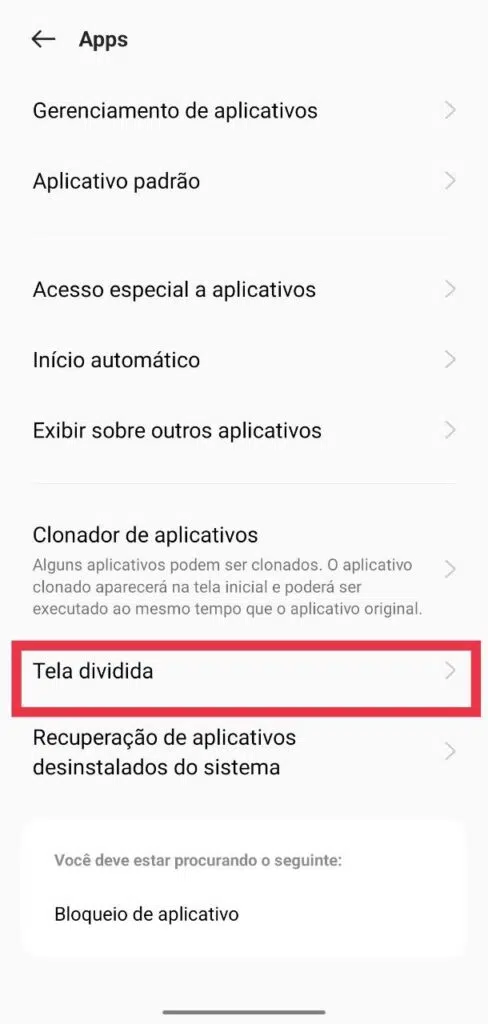 A tela dividida, para uso de mais de um app ao mesmo tempo