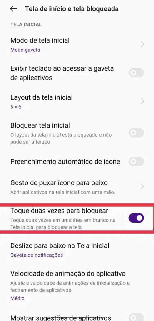 Com a função de dois toques na tela inicial. Você bloqueia seu smartphone realme sem precisar apertar o botão de energia