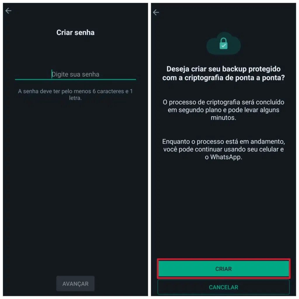 Ativação de criptografia de ponta a ponta no backup do whatsapp