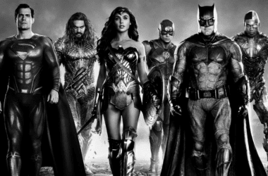 Imagem de divulgação do filme liga da justiça: snyder cut com os principais heróis da dc em destaque.