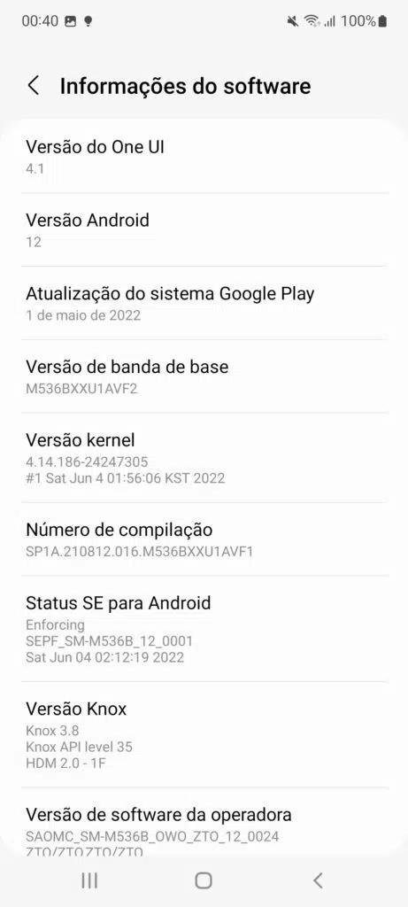 Imagem da tela de software do android