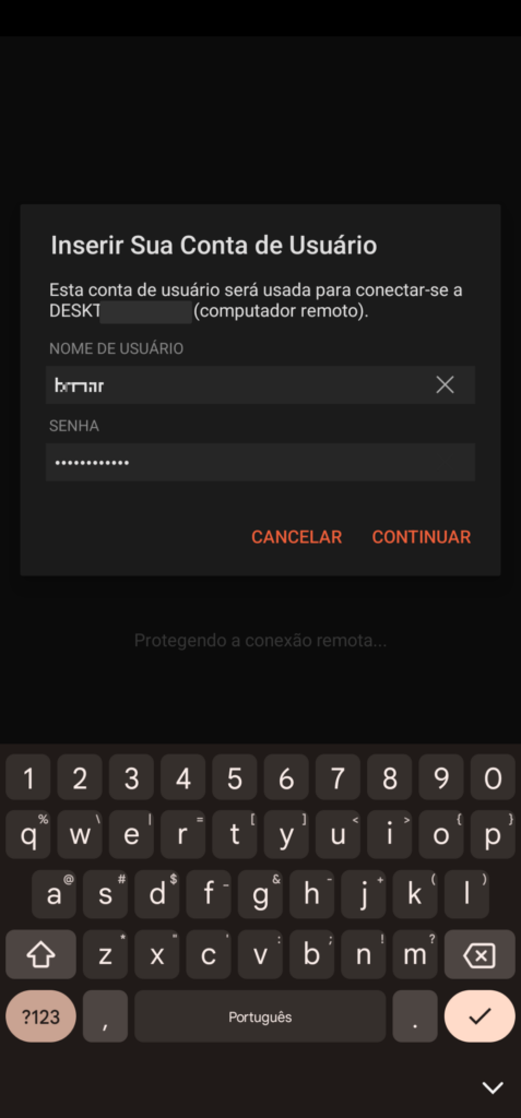 Screenshot do aplicativo remote desktop - passo 8 no android (imagem: bruno martinez)