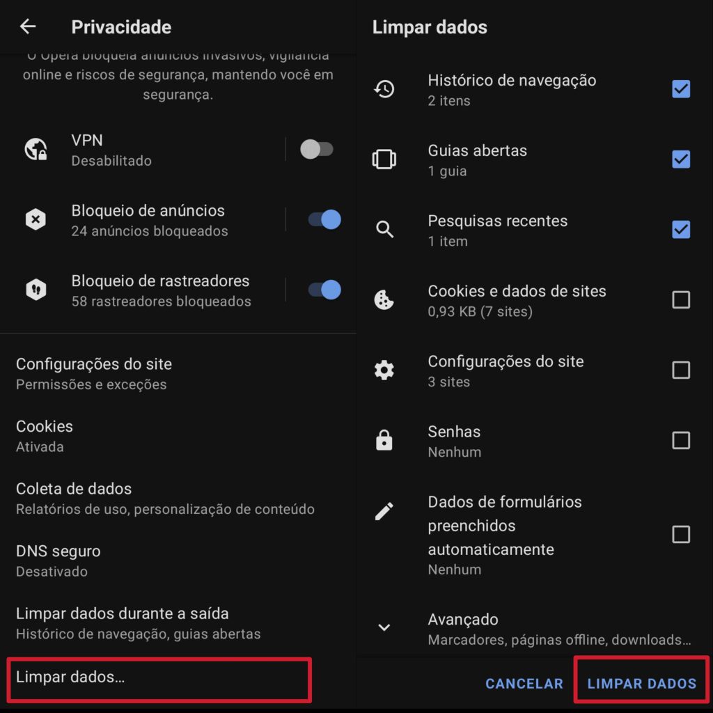 Como limpar cache em navegadores Android - 27