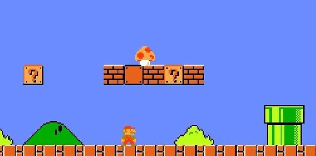 A imagem mostra o cogumelo do mario no jogo do mario bros