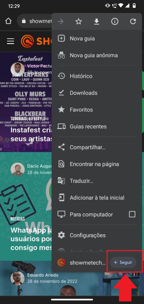 Como seguir sites usando o Google Chrome para Android - 96