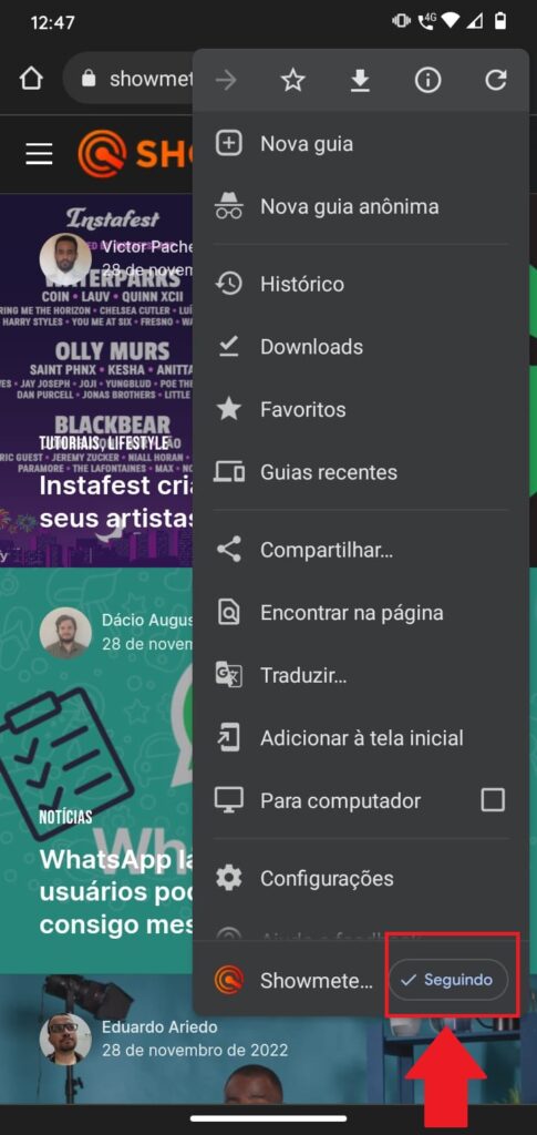 Como seguir sites usando o Google Chrome para Android - 82