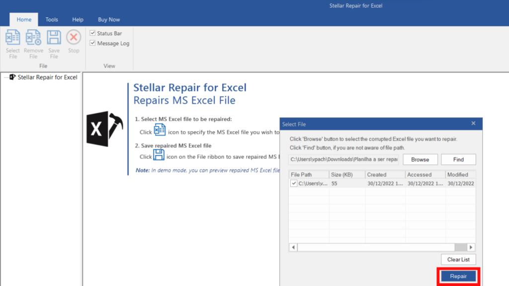 Envio de planilha corrompida para o stellar toolkit