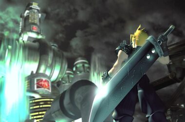 Imagem clássica de final fantasy 7 com cloud olhando para um reator.