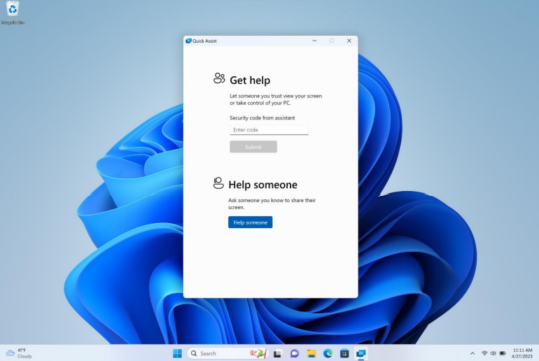 Nova interface do quick assist na atualização do windows 11 de março de 2023