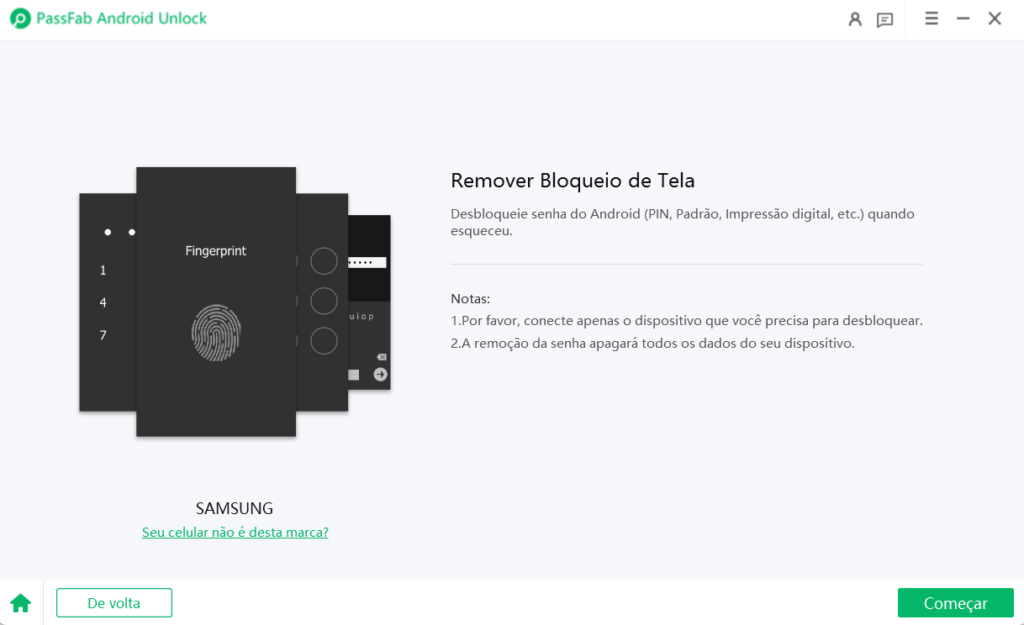 Uso do passfab android unlock no processo de como desbloquear qualquer smartphone android