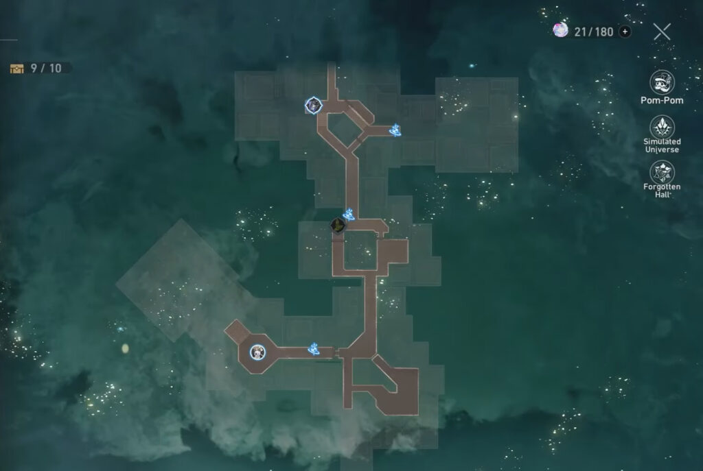 Exemplo de mapa de dungeon no "honkai: star rail", que não utilizará o sistema de mundo aberto como em outros jogos.