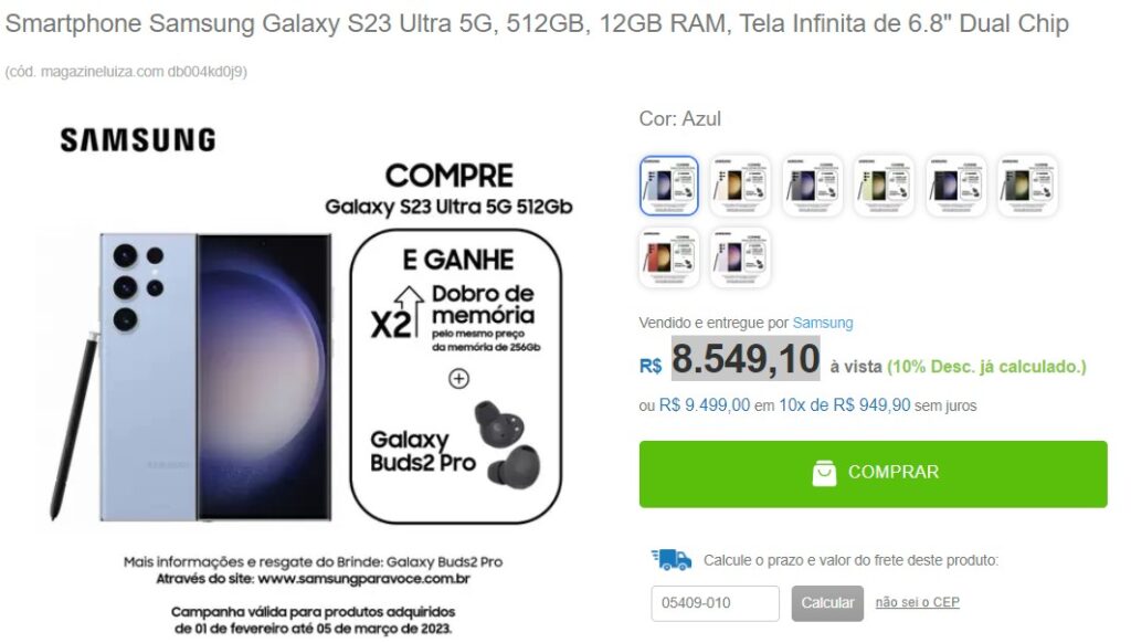 A promoção do s23 ultra inclui o dobro de memória interna e fones de ouvido buds2 pro