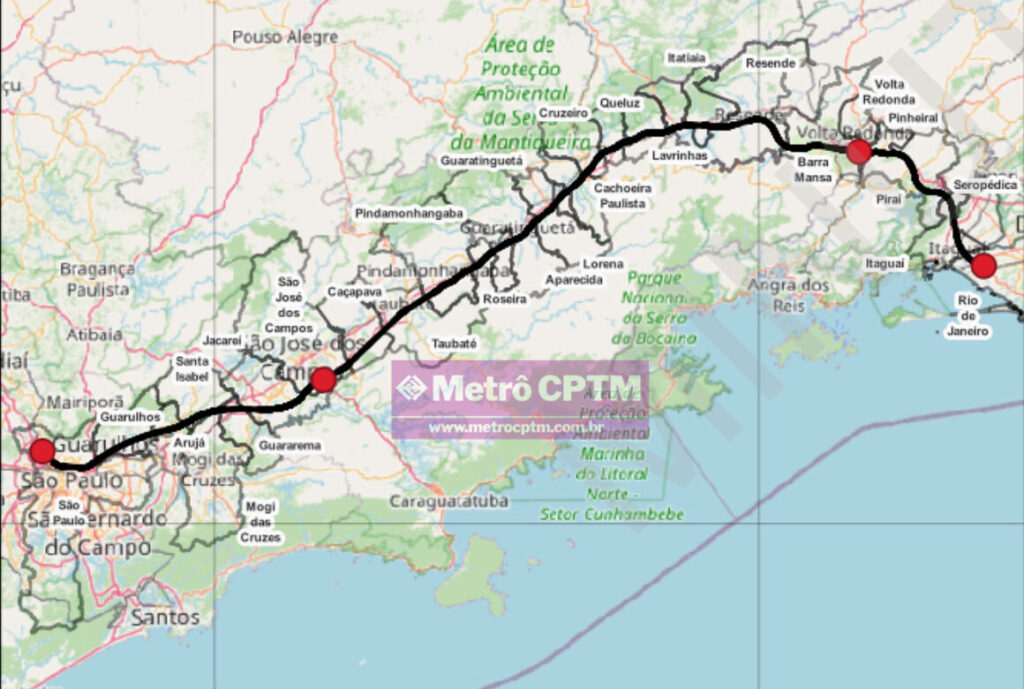 Mapa trem-bala rio-são paulo