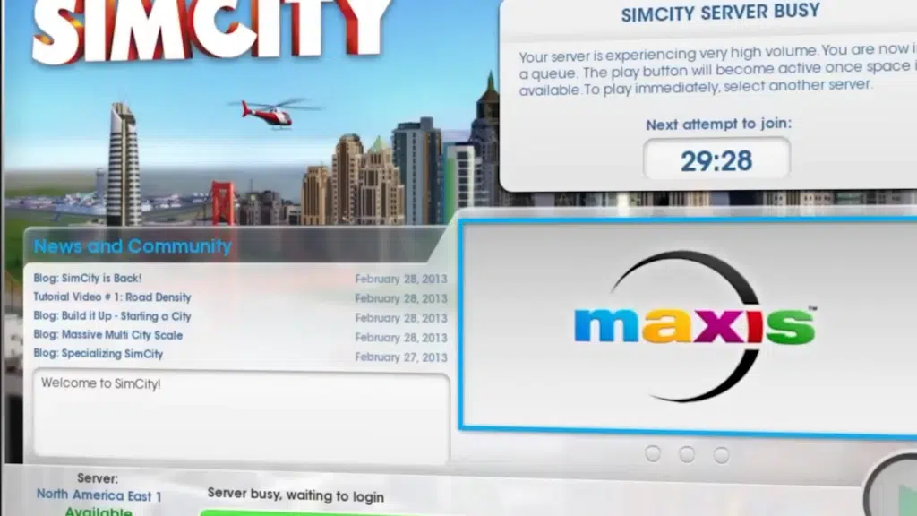 Captura de tela do lobby do "simcity 5" antes do jogador entrar no jogo.